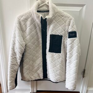 Calvin Klein Cream Sherpa Zip Jacket with Black Trim